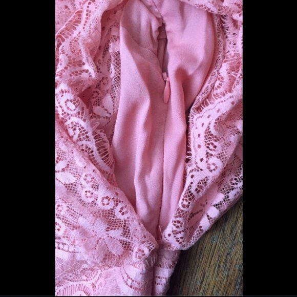 Beyond Vintage Pink Lace Draped V Neck Mini Dress - Picture 7 of 12